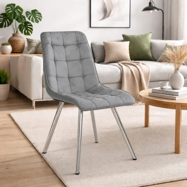 Set 4 scaune bucatarie/living, Artool, Cieza, catifea gri deschis, picioare metal argintiu, 49x60x87 cm