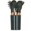 Set ustensile bucatarie, silicon si bambus, grafit, 12 piese, Springos