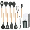 Set ustensile bucatarie, silicon si bambus, grafit, 12 piese, Springos