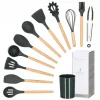 Set ustensile bucatarie, silicon si bambus, grafit, 12 piese, Springos