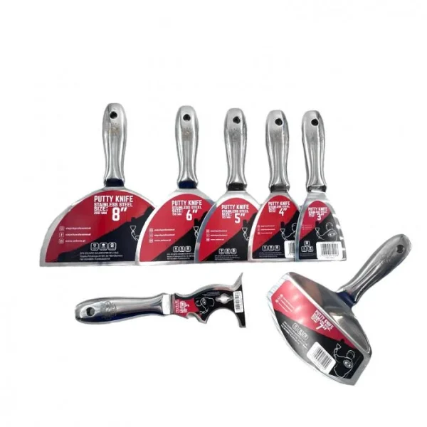 Spacluri inox profesionale, monobloc, set 5 buc, cu razuitor, spatula multifunctionala, geanta, Olejnik