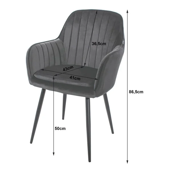 Scaun stil fotoliu bucatarie/living, Artool, Lugo, catifea argintie, picioare metal negru, 57.5x56.5x86.5 cm