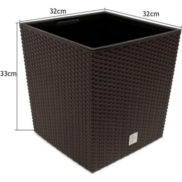 Set 2 ghivece de flori, Rato Low, imitatie ratan, patrate, 32x32x32.5 cm, maro, Prosperplast