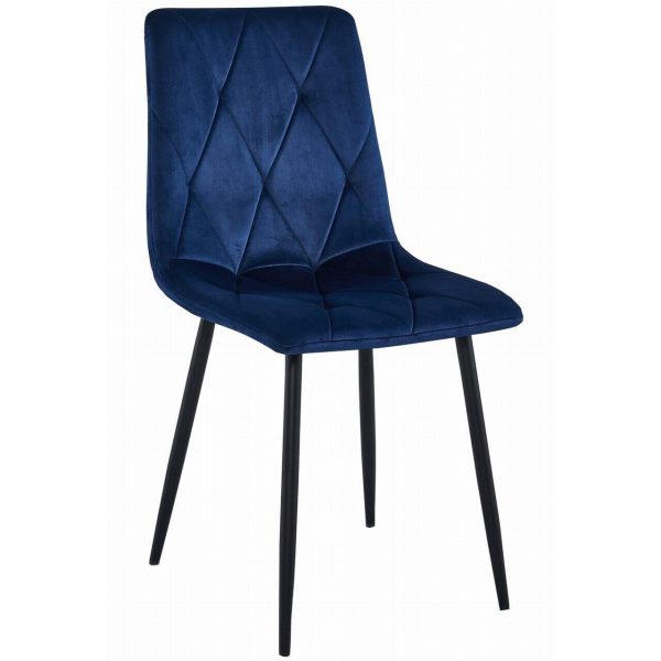 Set 4 scaune bucatarie/living, Artool, Libra, catifea bleumarin, picioare metal negru, 44x40x88.5 cm