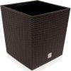 Set 2 ghivece de flori, Rato Low, imitatie ratan, patrate, 32x32x32.5 cm, maro, Prosperplast