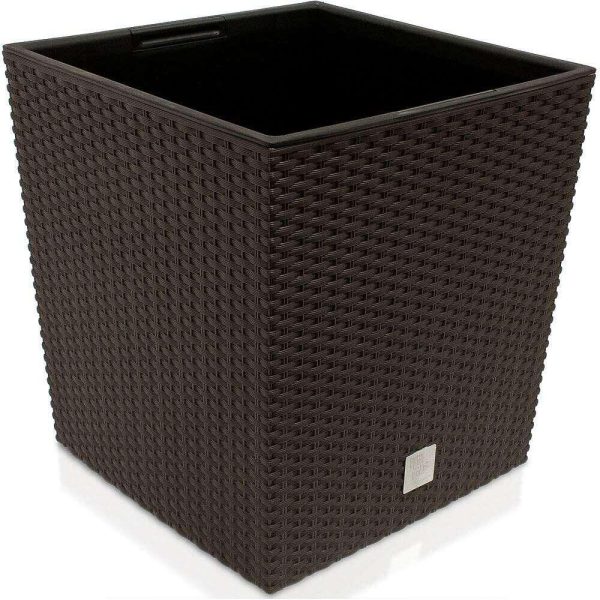 Set 2 ghivece de flori, Rato Low, imitatie ratan, patrate, 32x32x32.5 cm, maro, Prosperplast
