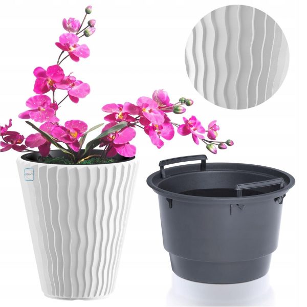 Set 2 ghivece de flori, Sandy, rotunde, 39×43.6 cm, alb, Prosperplast