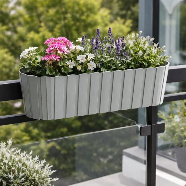 Set 4 jardiniere decorative cu suport de plastic, gri, 4.9 L, 38.3×21.2×13 cm, Boardee Hook