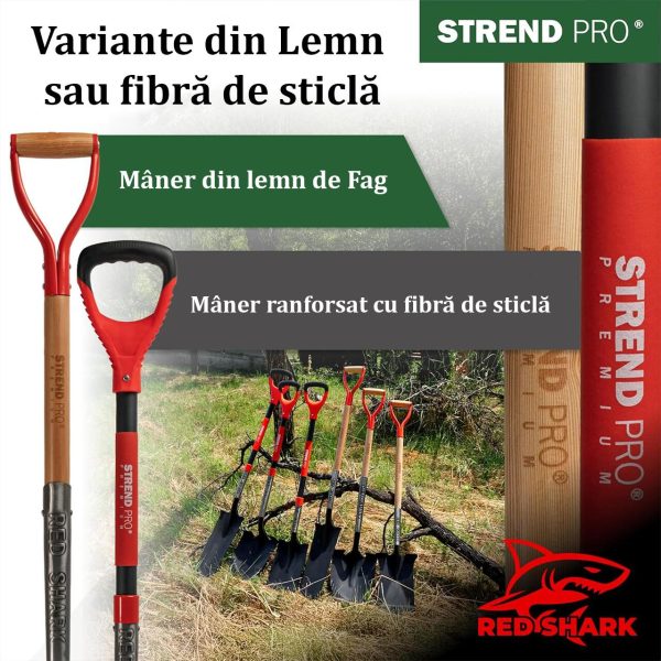Harlet, cazma, drept, cu capat zimtat, coada fibra de sticla, 17x30x115 cm, Strend Pro Premium RedShark