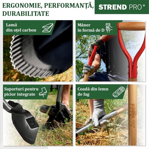 Harlet, cazma, ascutit, cu margini zimtate, coada lemn, 22x30x115 cm, Strend Pro Premium RedShark