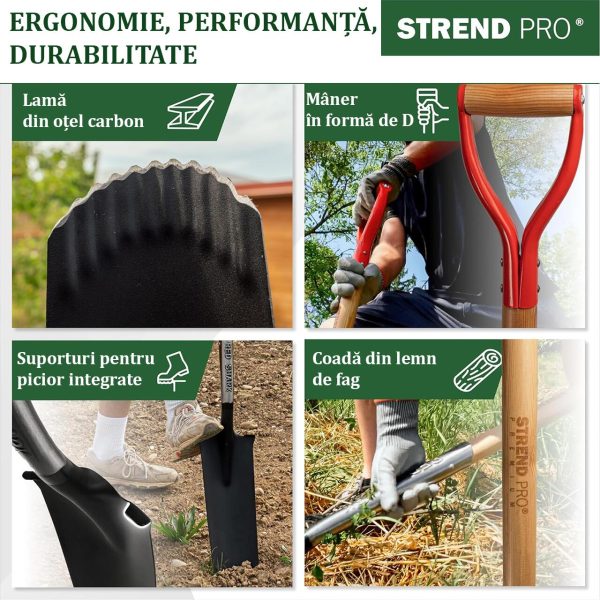 Harlet, cazma, ingust, cu varf zimtat, coada lemn, 12.5x40x128 cm, Strend Pro Premium RedShark