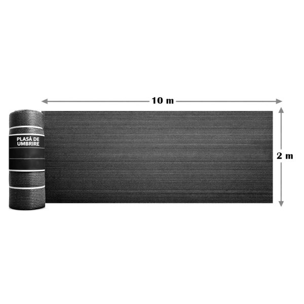 Plasa de umbrire, HDPE, 150 g/mp, grad de umbrire 90%, antracit, 2×10 m