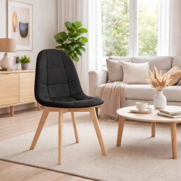 Scaun bucatarie/living, Artool, Bora, catifea neagra, picioare lemn natur, 44.5x54x81.5 cm