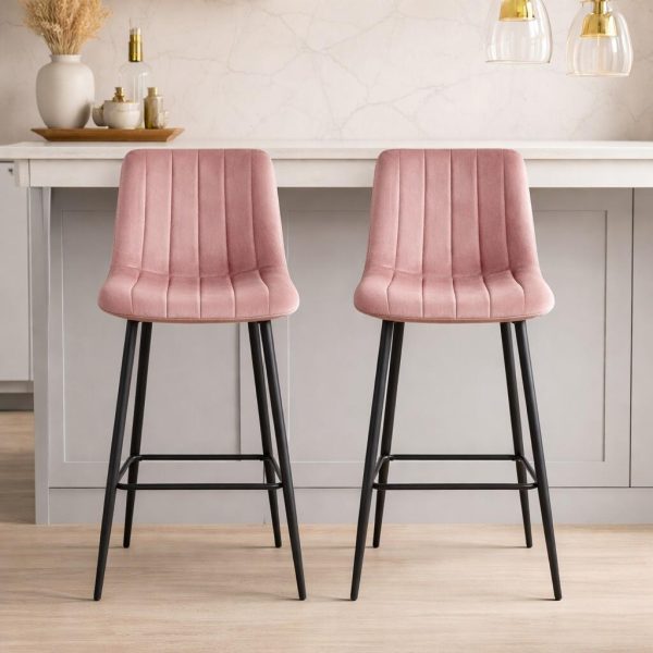 Scaun de bucatarie/bar, Artool, Pozza, catifea roz, picioare metal negru, 43x35x104 cm