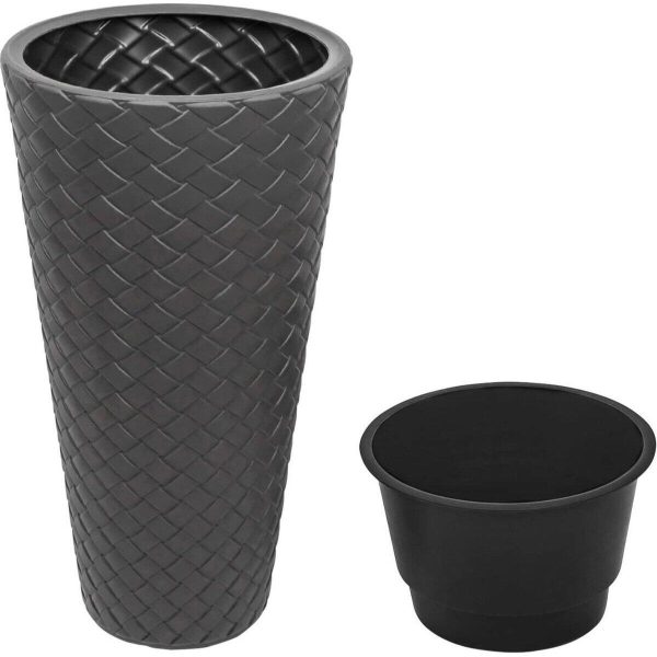 Ghiveci decorativ de flori, Prosperplast, Matuba Slim, rotund, inalt, 55 cm, antracit