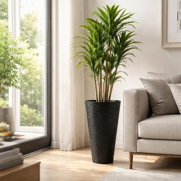 Ghiveci decorativ de flori, Prosperplast, Matuba Slim, rotund, inalt, 55 cm, antracit