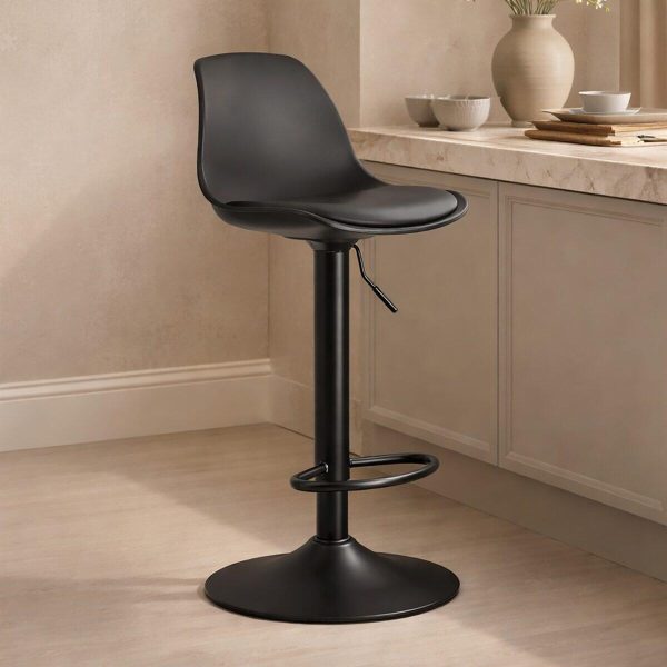 Set 2 scaune de bucatarie/bar, Artool, Hoga, rotativ, PP negru, picior metal negru, 38x40x81-102 cm
