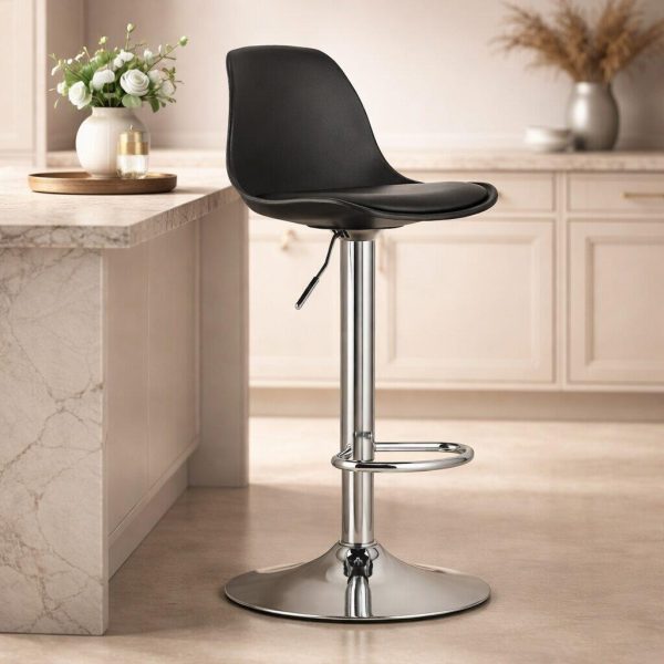 Set 2 scaune de bucatarie/bar, Artool, Hoga, rotativ, PP negru, picior metal argintiu, 38x40x81-102 cm