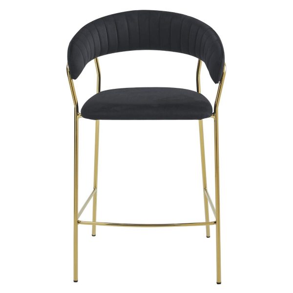 Scaun de bucatarie/bar, Artool, Badia, catifea neagra, picioare metal auriu, 46x45x94 cm