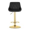 Set 2 scaune de bucatarie/bar, Artool, Kast, rotativ, catifea neagra, picior metal auriu, 45.5x49x85-105 cm