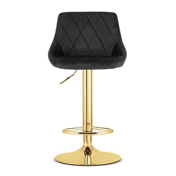 Set 2 scaune de bucatarie/bar, Artool, Kast, rotativ, catifea neagra, picior metal auriu, 45.5x49x85-105 cm