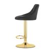 Set 2 scaune de bucatarie/bar, Artool, Kast, rotativ, catifea neagra, picior metal auriu, 45.5x49x85-105 cm