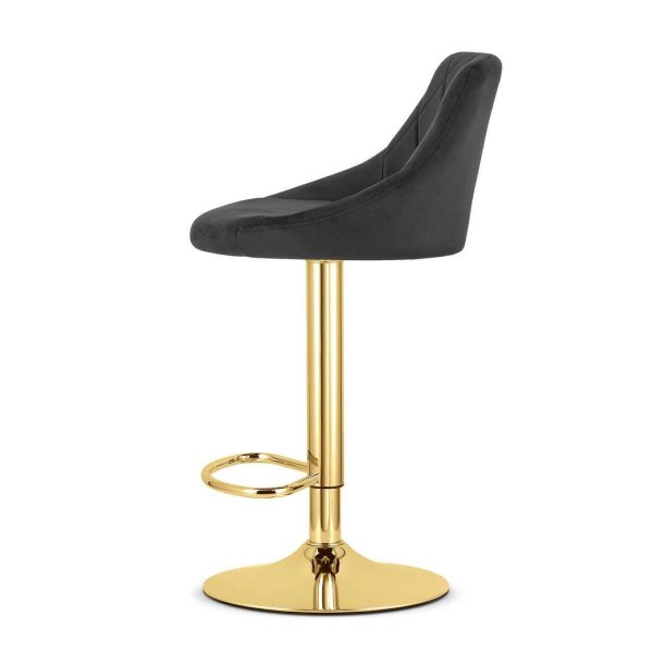 Set 2 scaune de bucatarie/bar, Artool, Kast, rotativ, catifea neagra, picior metal auriu, 45.5x49x85-105 cm