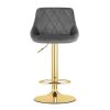 Set 2 scaune de bucatarie/bar, Artool, Kast, rotativ, catifea gri, picior metal auriu, 45.5x49x85-105 cm