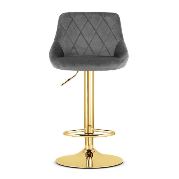 Set 2 scaune de bucatarie/bar, Artool, Kast, rotativ, catifea gri, picior metal auriu, 45.5x49x85-105 cm