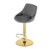 Set 2 scaune de bucatarie/bar, Artool, Kast, rotativ, catifea gri, picior metal auriu, 45.5x49x85-105 cm