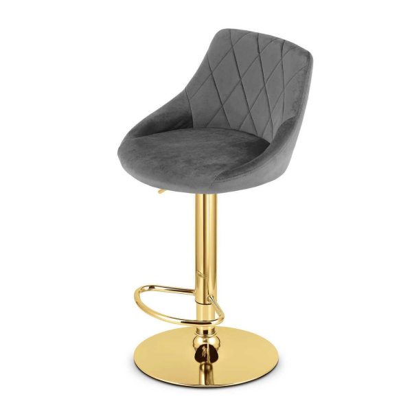 Set 2 scaune de bucatarie/bar, Artool, Kast, rotativ, catifea gri, picior metal auriu, 45.5x49x85-105 cm