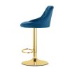 Set 2 scaune de bucatarie/bar, Artool, Kast, rotativ, catifea bleumarin, picior metal auriu, 45.5x49x85-105 cm