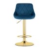 Set 2 scaune de bucatarie/bar, Artool, Kast, rotativ, catifea bleumarin, picior metal auriu, 45.5x49x85-105 cm