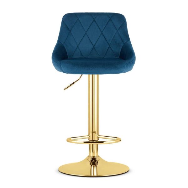 Set 2 scaune de bucatarie/bar, Artool, Kast, rotativ, catifea bleumarin, picior metal auriu, 45.5x49x85-105 cm