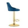 Set 2 scaune de bucatarie/bar, Artool, Kast, rotativ, catifea bleumarin, picior metal auriu, 45.5x49x85-105 cm