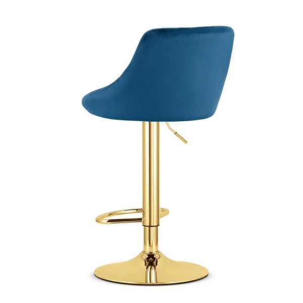 Set 2 scaune de bucatarie/bar, Artool, Kast, rotativ, catifea bleumarin, picior metal auriu, 45.5x49x85-105 cm