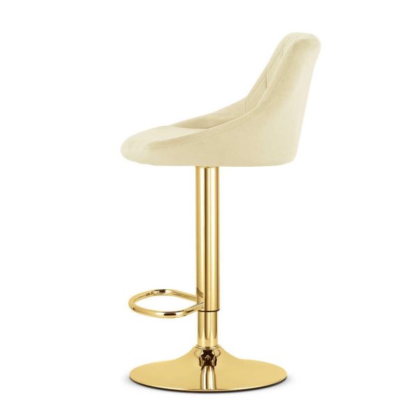 Set 2 scaune de bucatarie/bar, Artool, Kast, rotativ, catifea bej, picior metal auriu, 45.5x49x85-105 cm