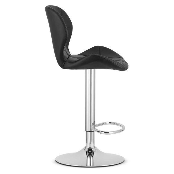 Set 2 scaune de bucatarie/bar, Artool, West, rotativ, piele ecologica neagra, picior metal argintiu, 46×48.5×90-111 cm