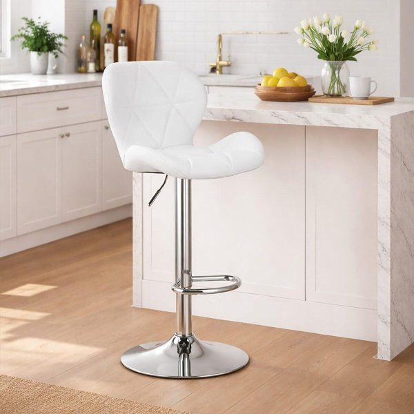 Set 2 scaune de bucatarie/bar, Artool, West, rotativ, piele ecologica alba, picior metal argintiu, 46×48.5×90-111 cm