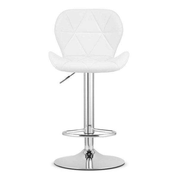Set 2 scaune de bucatarie/bar, Artool, West, rotativ, piele ecologica alba, picior metal argintiu, 46×48.5×90-111 cm