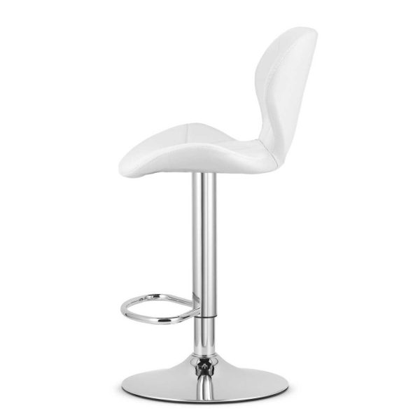 Set 2 scaune de bucatarie/bar, Artool, West, rotativ, piele ecologica alba, picior metal argintiu, 46×48.5×90-111 cm