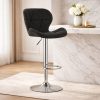 Set 2 scaune de bucatarie/bar, Artool, West, rotativ, catifea neagra, picior metal argintiu, 46x48.5x90-111 cm