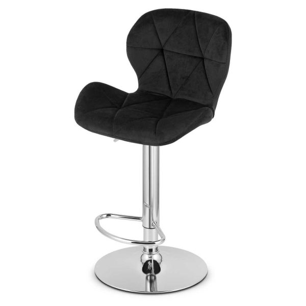 Set 2 scaune de bucatarie/bar, Artool, West, rotativ, catifea neagra, picior metal argintiu, 46×48.5×90-111 cm