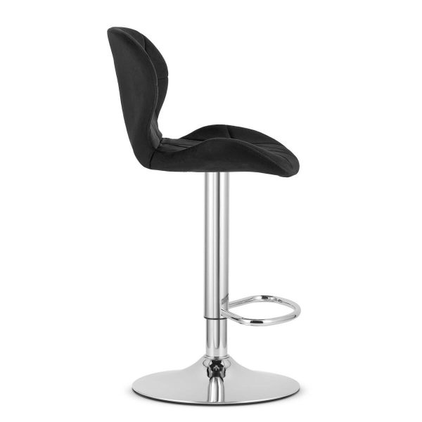Set 2 scaune de bucatarie/bar, Artool, West, rotativ, catifea neagra, picior metal argintiu, 46×48.5×90-111 cm