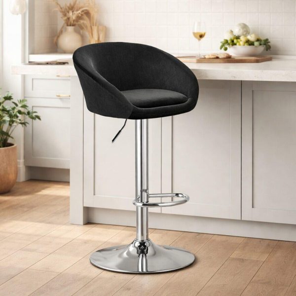 Set 2 scaune de bucatarie/bar, Artool, East, rotativ, catifea neagra, picior metal argintiu, 53x46x81-103 cm