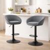 Set 2 scaune de bucatarie/bar, Artool, East, rotativ, catifea gri, picior metal negru, 53x46x81-103 cm