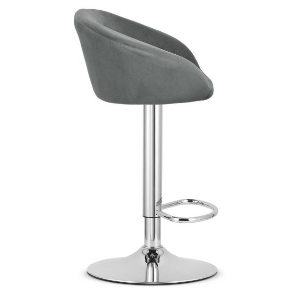Set 2 scaune de bucatarie/bar, Artool, East, rotativ, catifea gri, picior metal argintiu, 53x46x81-103 cm