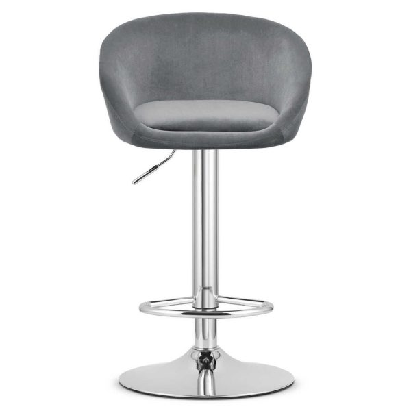 Set 2 scaune de bucatarie/bar, Artool, East, rotativ, catifea gri, picior metal argintiu, 53x46x81-103 cm