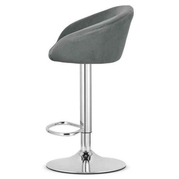 Set 2 scaune de bucatarie/bar, Artool, East, rotativ, catifea gri, picior metal argintiu, 53x46x81-103 cm