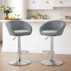 Set 2 scaune de bucatarie/bar, Artool, East, rotativ, catifea gri, picior metal argintiu, 53x46x81-103 cm